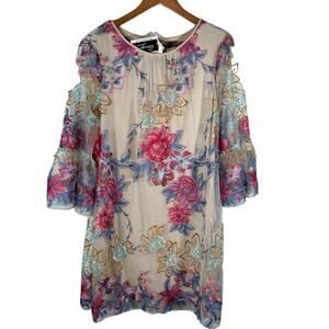 Beige by ECI New York Dress Women's Size 10 Sheer Floral Embroidered Mesh NWT